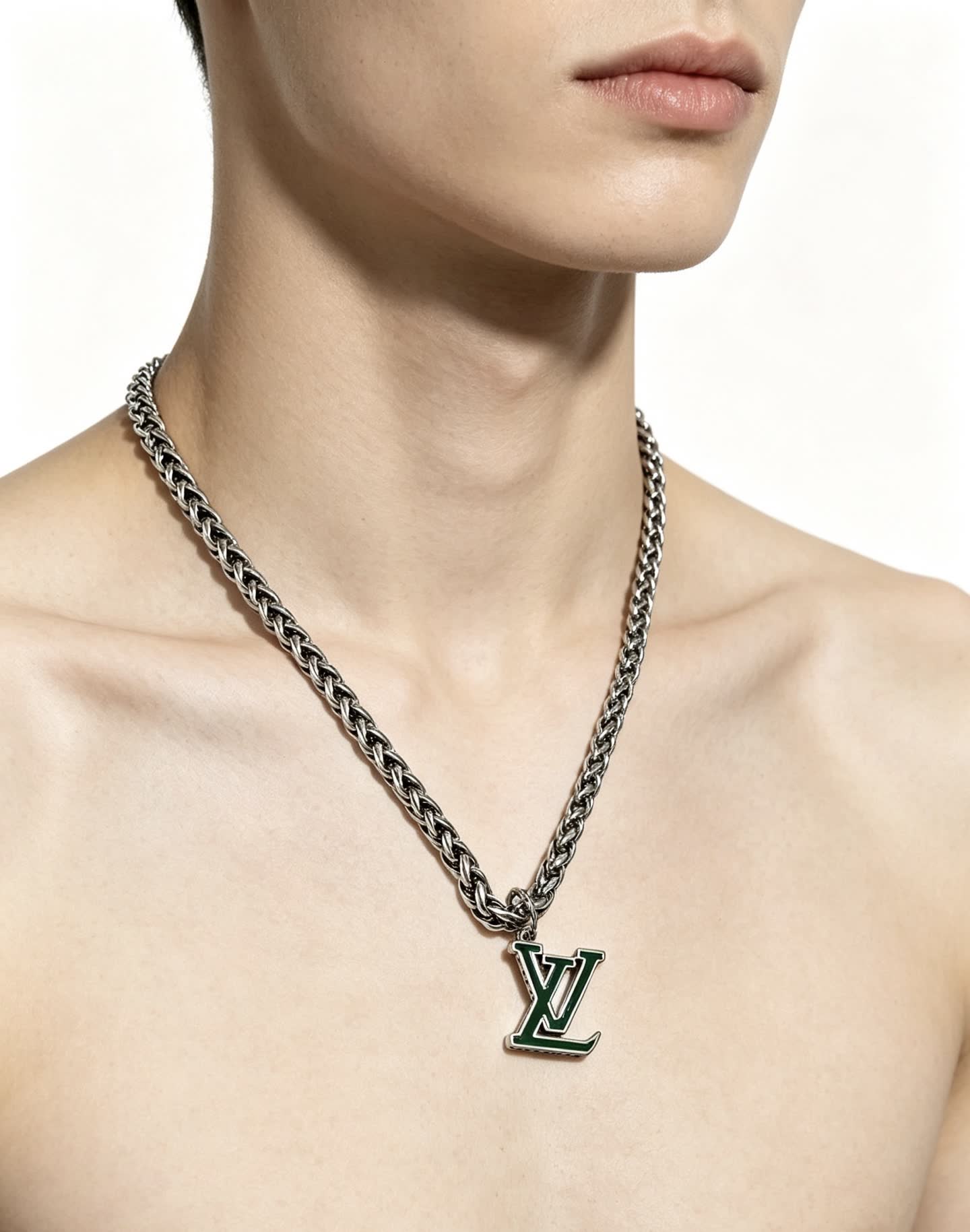 Louis Vuitton Silver Chain with LV Pendant